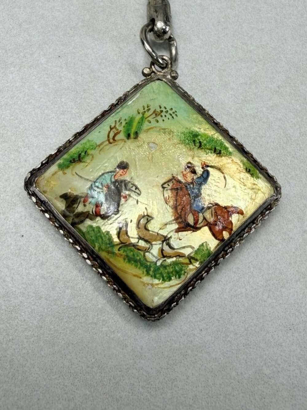 Vintage Enamel Double Sided Keychain Hand Painted Scene Pendant - Picture 5 of 7